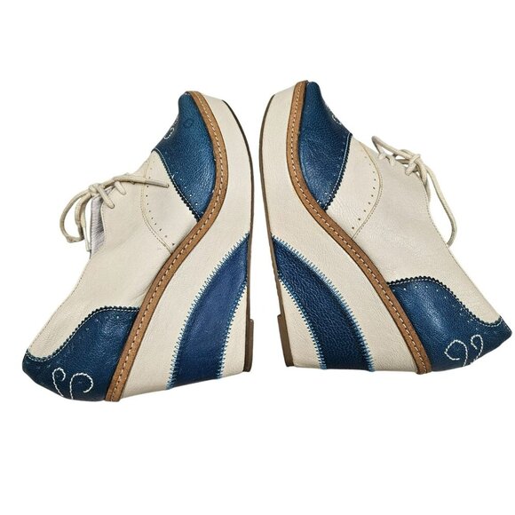 Anthropologie Pilcro Letterpress Leather Peep Toe Brighton Oxford Wedges Retro 8 - Picture 10 of 14